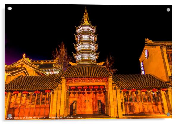 Buddhist Nanchang Temple Pagoda Night Wuxi Jiangsu China Acrylic by William Perry