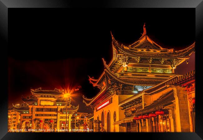 Entrance Gate Buddhist Nanchang Temple Pagoda Night Wuxi Jiangsu Framed Print by William Perry