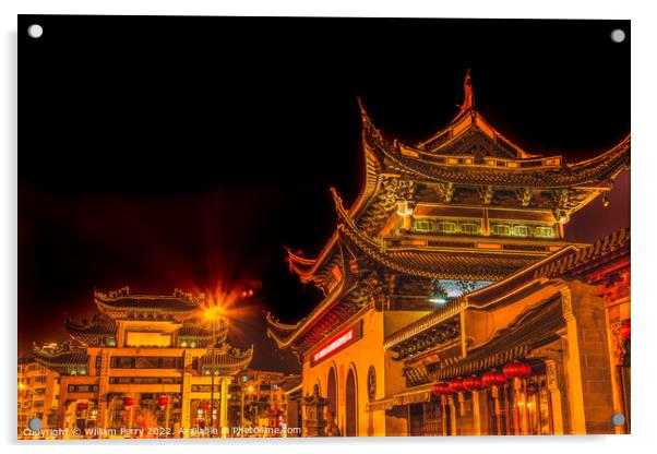 Entrance Gate Buddhist Nanchang Temple Pagoda Night Wuxi Jiangsu Acrylic by William Perry