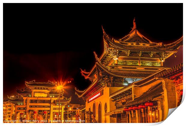 Entrance Gate Buddhist Nanchang Temple Pagoda Night Wuxi Jiangsu Print by William Perry