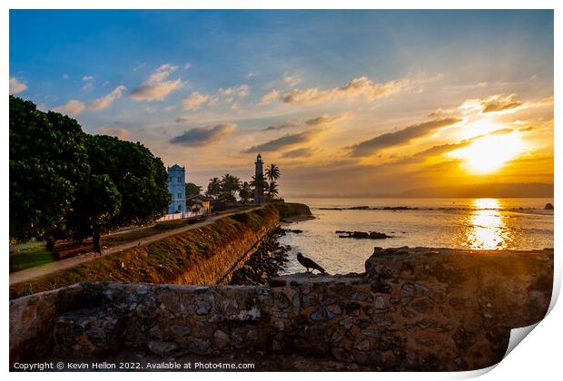 Sunrise at Galle Fort Lighthouse, Sri Lanka Print by Kevin Hellon