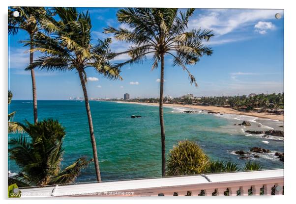 View from Mount Lavinia Hotel over beach, Colombo, Sri Lanka Acrylic by Kevin Hellon