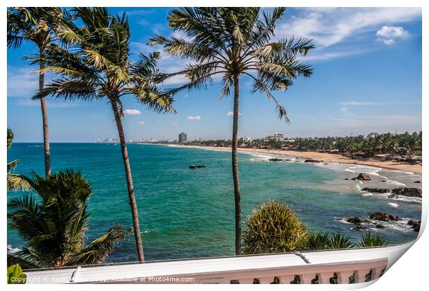 View from Mount Lavinia Hotel over beach, Colombo, Sri Lanka Print by Kevin Hellon
