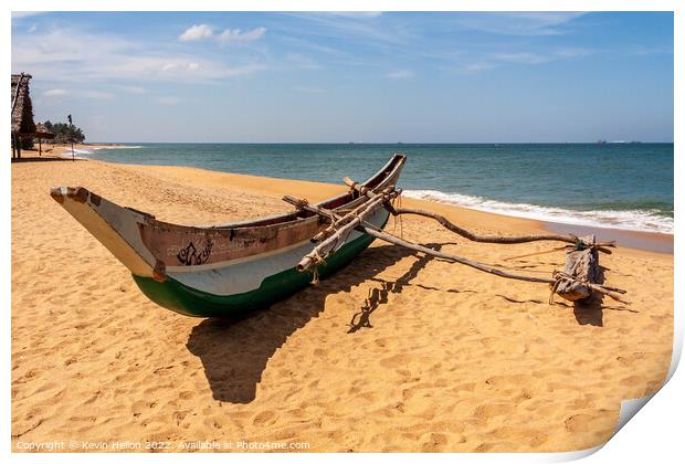 Boat on Mount Lavinia and beach, Colombo, Sri Lanka Print by Kevin Hellon