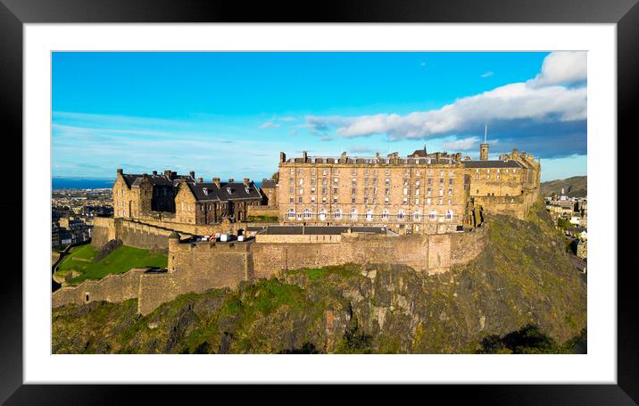 Edinburgh Castle on a sunny day - aerial view Framed Mounted Print by Erik Lattwein
