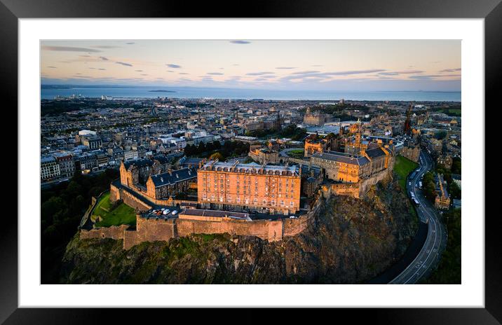Edinburgh Castle in the evening - aerial view Framed Mounted Print by Erik Lattwein
