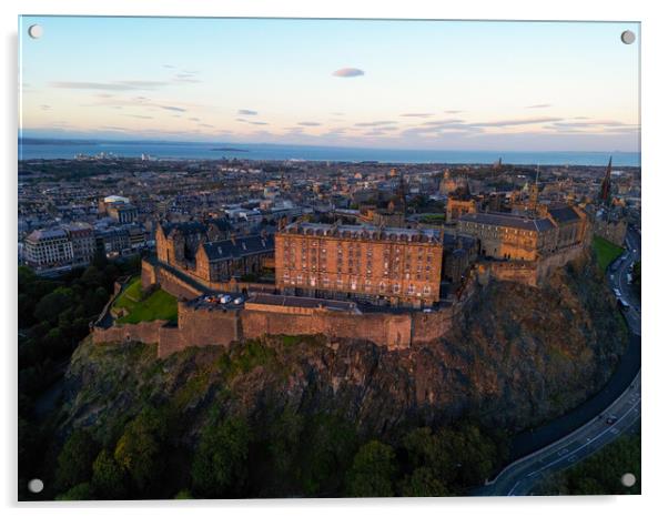 Edinburgh Castle in the evening - aerial view Acrylic by Erik Lattwein