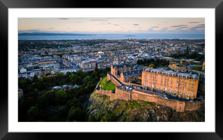 Edinburgh Castle in the evening - aerial view Framed Mounted Print by Erik Lattwein
