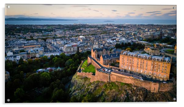 Edinburgh Castle in the evening - aerial view Acrylic by Erik Lattwein