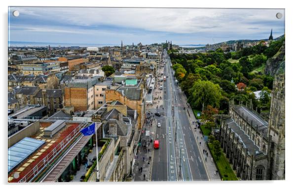 Famous Princes street in Edinburgh - aerial view Acrylic by Erik Lattwein