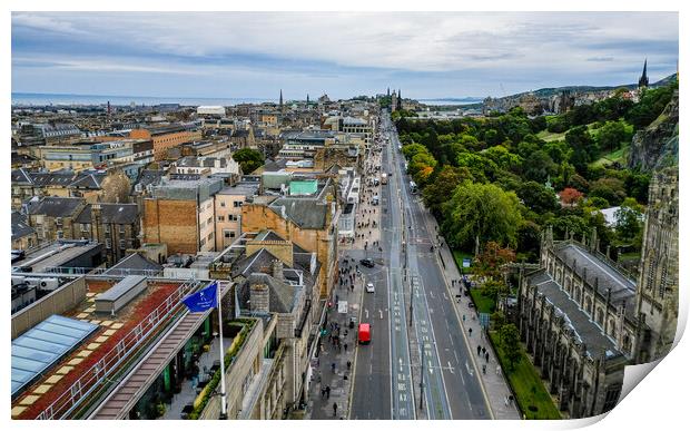 Famous Princes street in Edinburgh - aerial view Print by Erik Lattwein