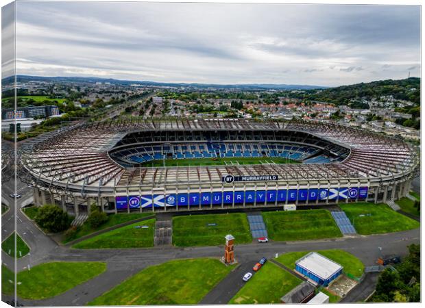 Murrayfield Stadium in Edinburgh - aerial view Canvas Print by Erik Lattwein