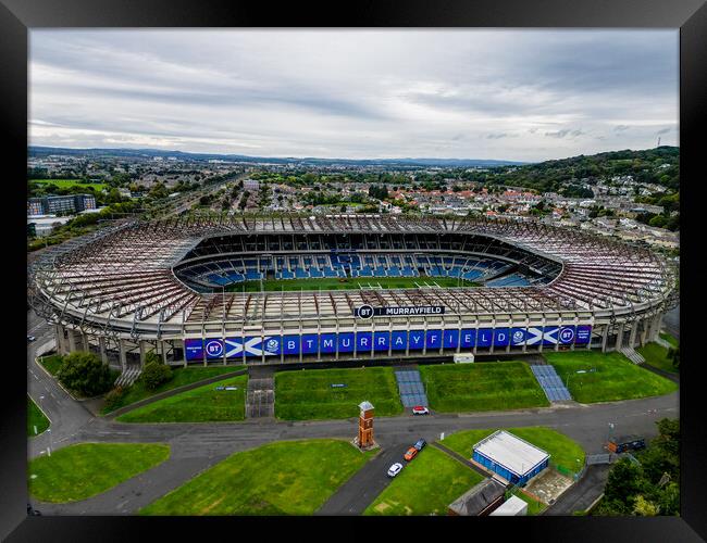 Murrayfield Stadium in Edinburgh - aerial view Framed Print by Erik Lattwein