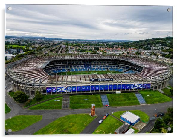 Murrayfield Stadium in Edinburgh - aerial view Acrylic by Erik Lattwein