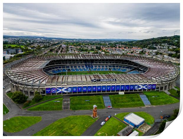 Murrayfield Stadium in Edinburgh - aerial view Print by Erik Lattwein