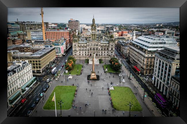 George Square in Glasgow from above - aerial view Framed Print by Erik Lattwein