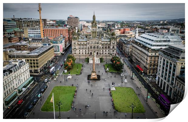 George Square in Glasgow from above - aerial view Print by Erik Lattwein