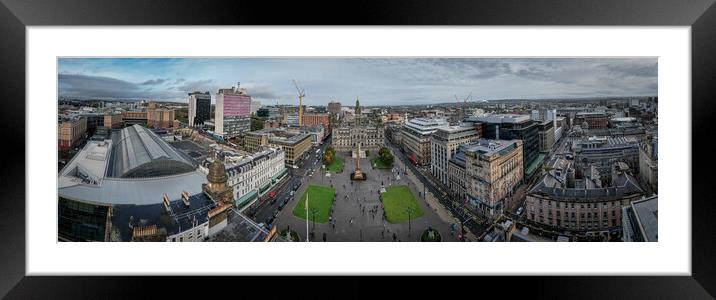 Panoramic view over the city centre of Glasgow with George Square Framed Mounted Print by Erik Lattwein