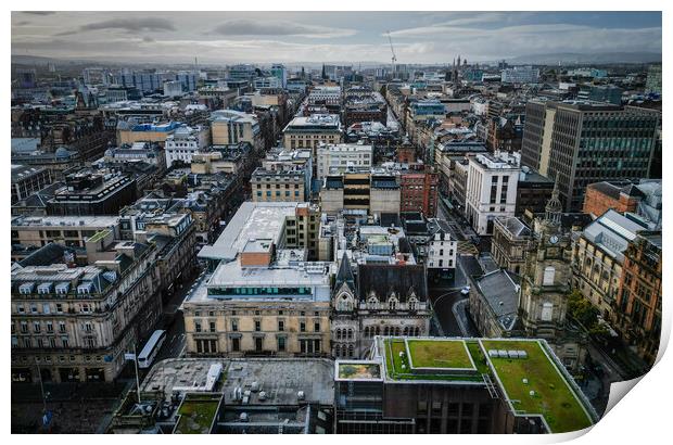 The city centre of Glasgow from above - aerial view Print by Erik Lattwein