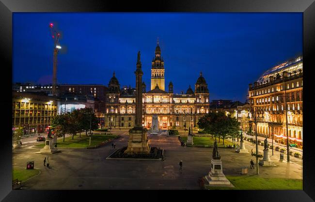 Beautiful George Square in Glasgow at night Framed Print by Erik Lattwein