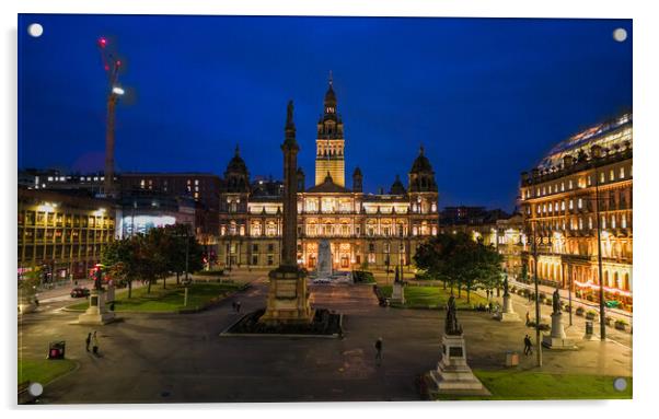 Beautiful George Square in Glasgow at night Acrylic by Erik Lattwein