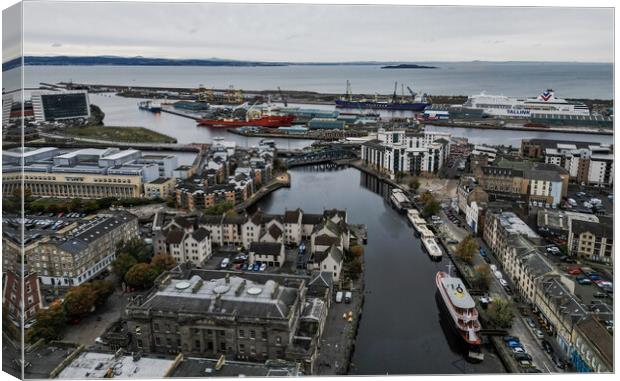 Port of Leith in Edinburgh - aerial view Canvas Print by Erik Lattwein