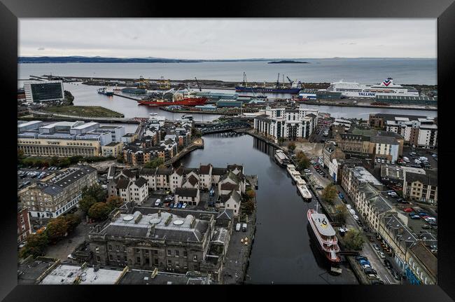 Port of Leith in Edinburgh - aerial view Framed Print by Erik Lattwein