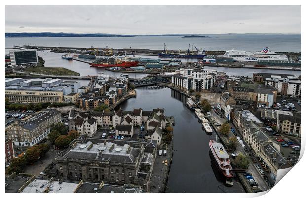 Port of Leith in Edinburgh - aerial view Print by Erik Lattwein