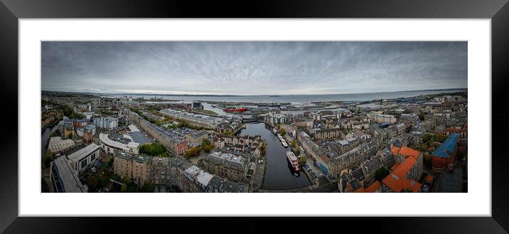 Panoramic view over Leith in Edinburgh from above Framed Mounted Print by Erik Lattwein
