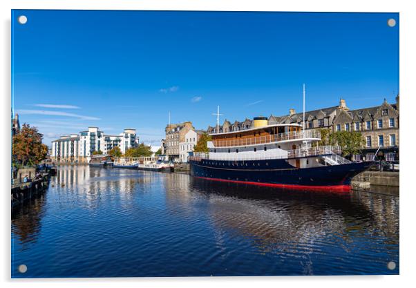 Boat on River Leith in Edinburgh Acrylic by Erik Lattwein
