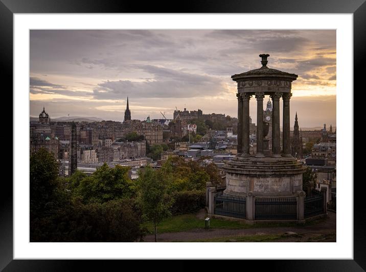 View over Edinburgh at sunset from Calton Hill Framed Mounted Print by Erik Lattwein