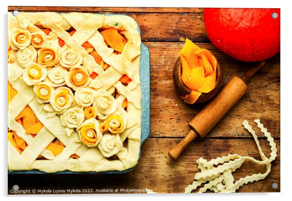 Preparing uncooked pumpkin pie Acrylic by Mykola Lunov Mykola
