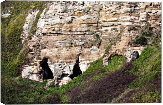 Cave entrances on East Cliff, Hastings, East Sussex Canvas Print by Sally Wallis