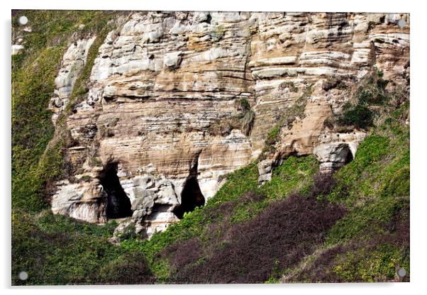 Cave entrances on East Cliff, Hastings, East Sussex Acrylic by Sally Wallis