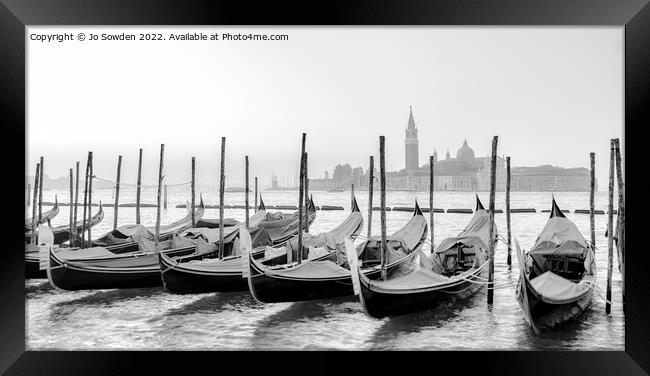 Venice Sunrise in Mono Framed Print by Jo Sowden