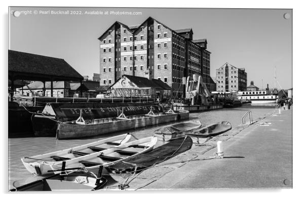 National Waterways Museum Gloucester Docks Mono Acrylic by Pearl Bucknall