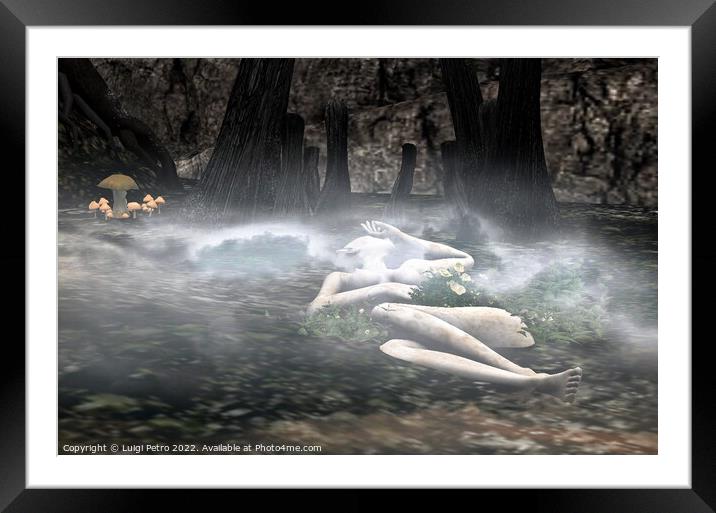 Female asleep in a forest. Framed Mounted Print by Luigi Petro