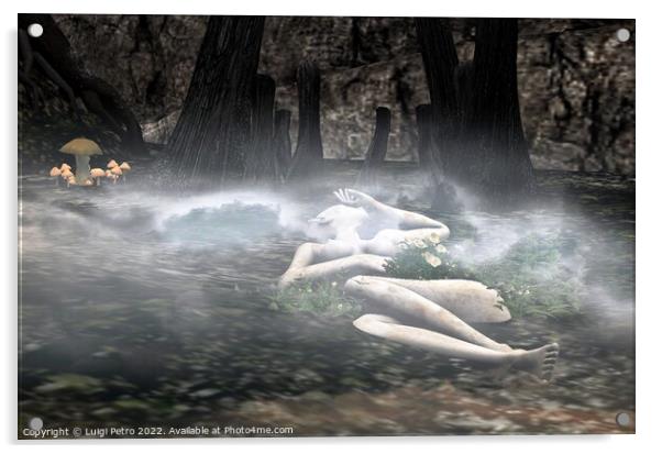 Female asleep in a forest. Acrylic by Luigi Petro