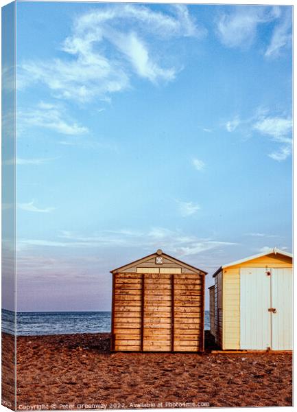 Beach Huts On Teignmouth's Back Beach At Sunset Canvas Print by Peter Greenway