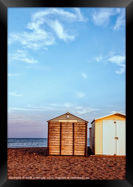 Beach Huts On Teignmouth's Back Beach At Sunset Framed Print by Peter Greenway