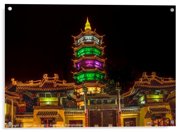 Buddhist Nanchang Nanchan Temple Wuxi Jiangsu China Night Acrylic by William Perry