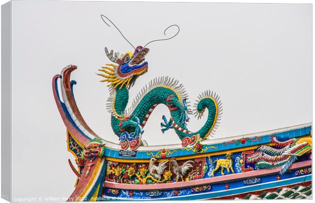 Dragon Roof Zhongde Taoist Temple Xiamen China Canvas Print by William Perry