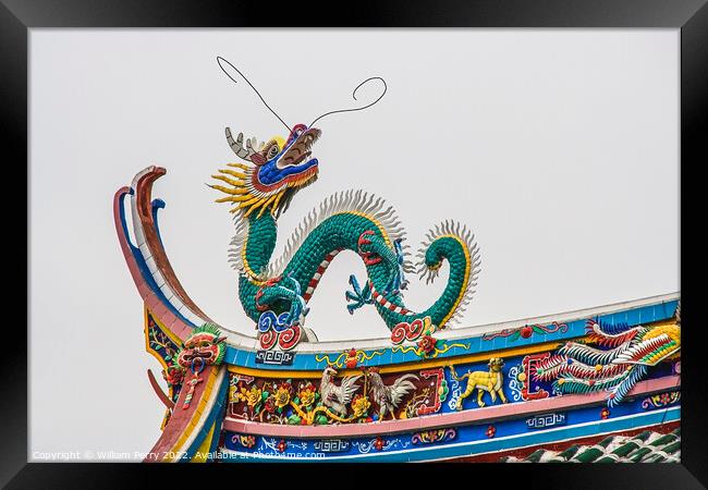 Dragon Roof Zhongde Taoist Temple Xiamen China Framed Print by William Perry