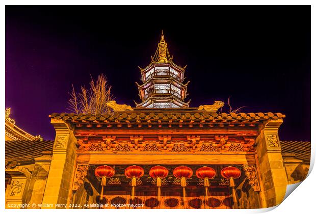 Buddhist Nanchang Temple Night Wuxi Jiangsu China Print by William Perry