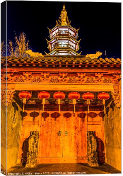 Buddhist Nanchang Temple Night Pagoda Wuxi Jiangsu China N Canvas Print by William Perry