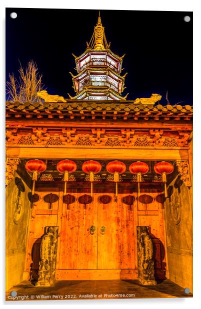 Buddhist Nanchang Temple Night Pagoda Wuxi Jiangsu China N Acrylic by William Perry