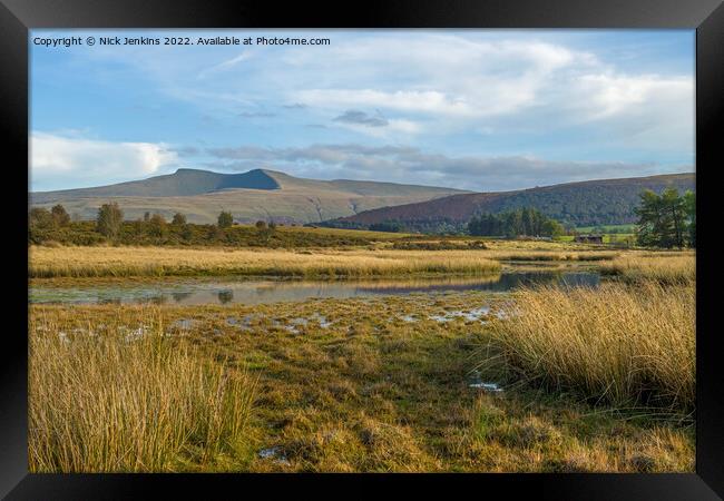 Over the Pond to Pen y Fan and Corn Du  Framed Print by Nick Jenkins