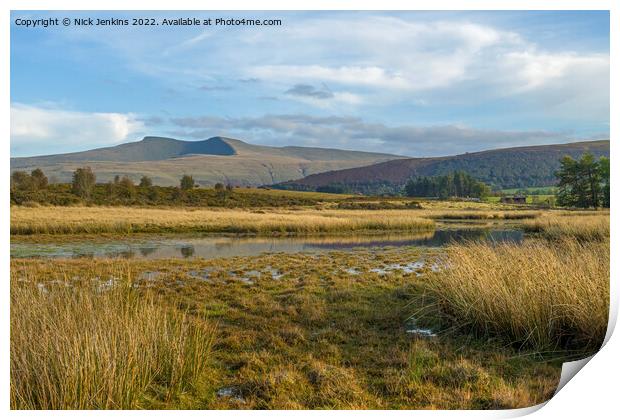 Over the Pond to Pen y Fan and Corn Du  Print by Nick Jenkins