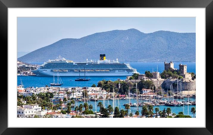 Bodrum Castle And Cruise Ship Panorama Framed Mounted Print by David Pyatt