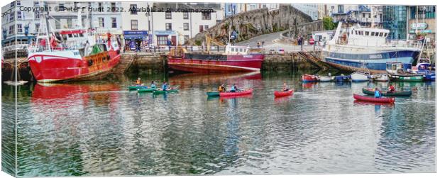 Canoeing In The Harbour Canvas Print by Peter F Hunt